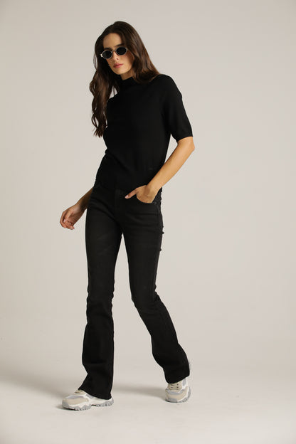 Short-Sleeve Turtleneck Knit With High Collar