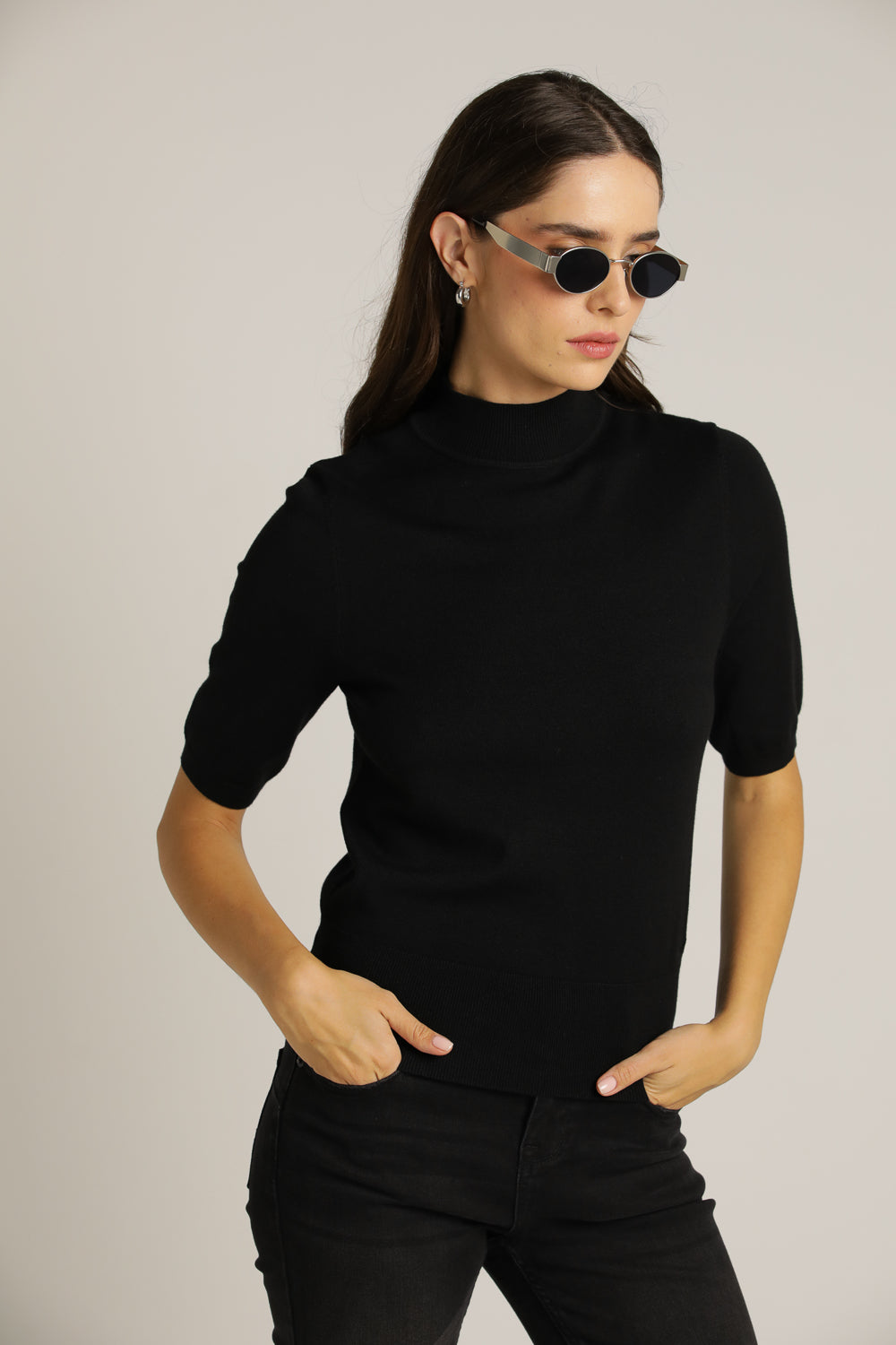 Short-Sleeve Turtleneck Knit With High Collar