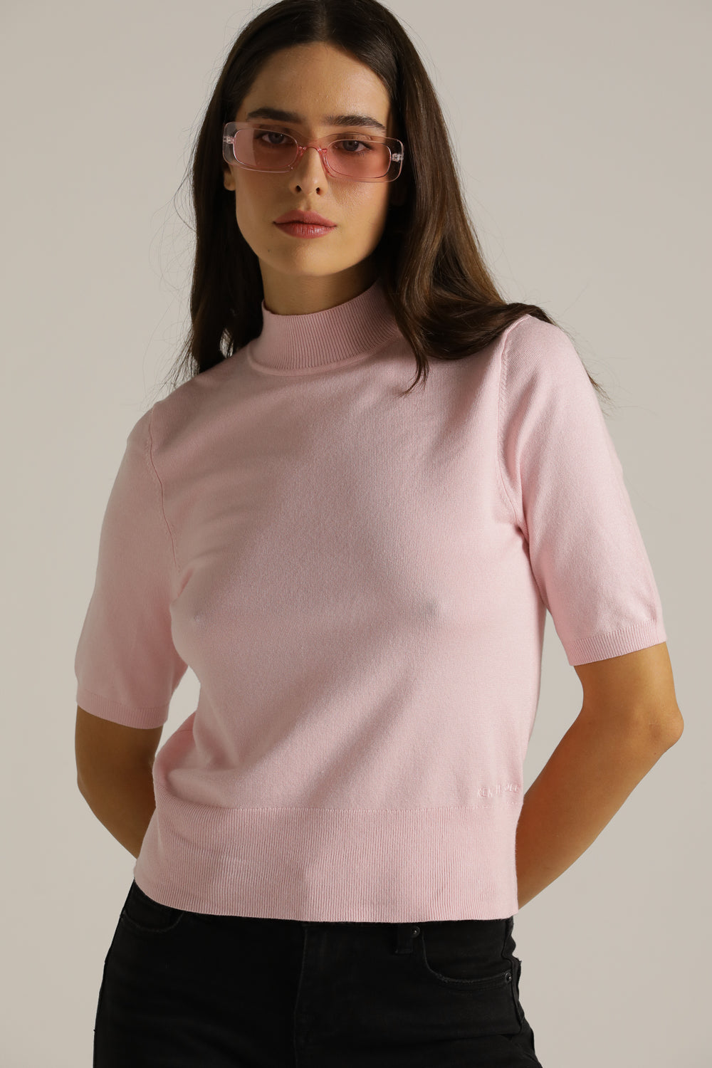 Short-Sleeve Turtleneck Knit With High Collar