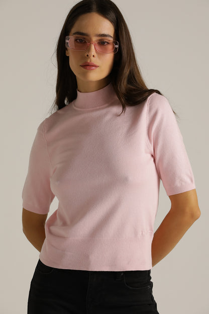Short-Sleeve Turtleneck Knit With High Collar