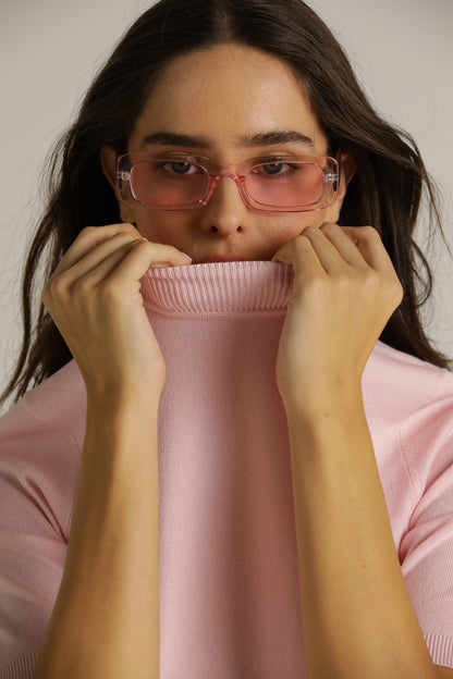 Short-Sleeve Turtleneck Knit With High Collar