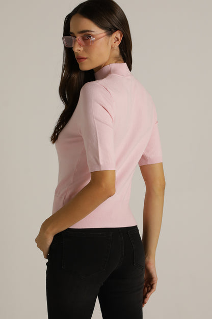 Short-Sleeve Turtleneck Knit With High Collar