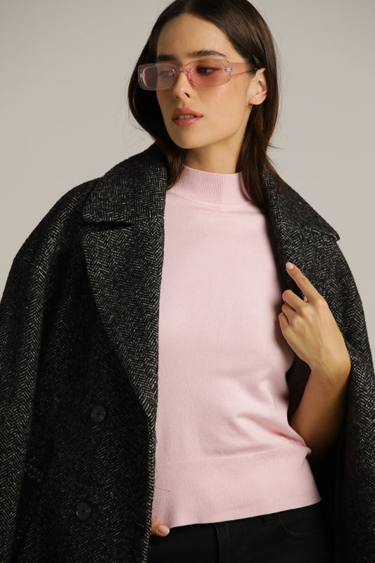 Short-Sleeve Turtleneck Knit With High Collar