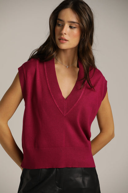 Deep V-Neck Knit Vest