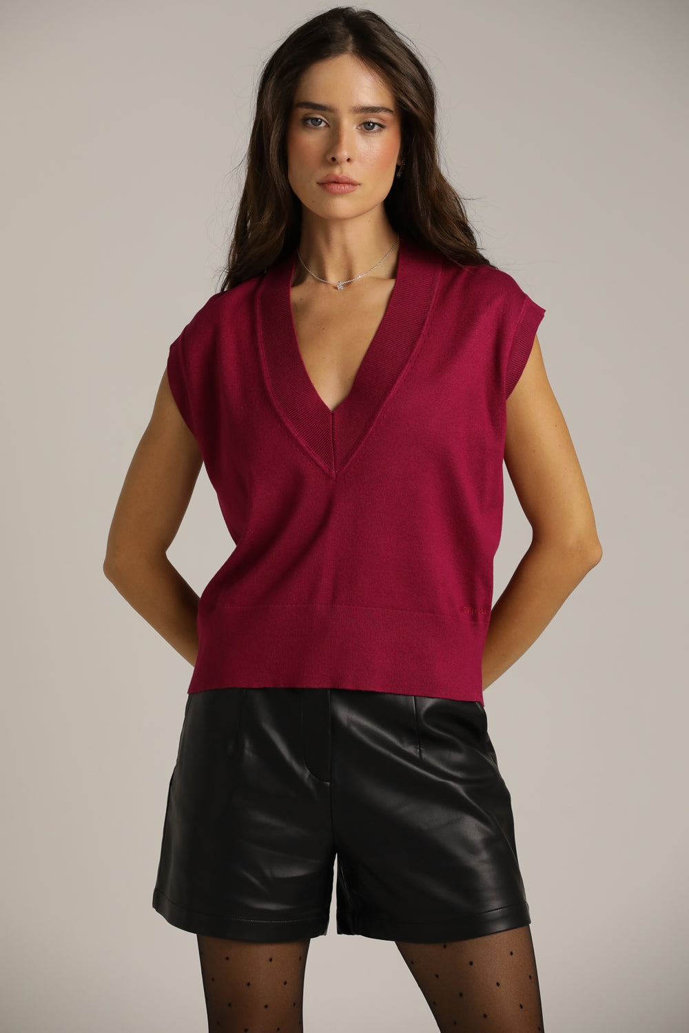 Deep V-Neck Knit Vest
