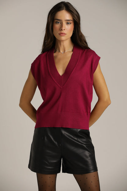 Deep V-Neck Knit Vest