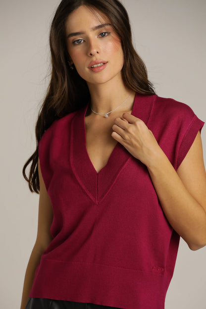 Deep V-Neck Knit Vest