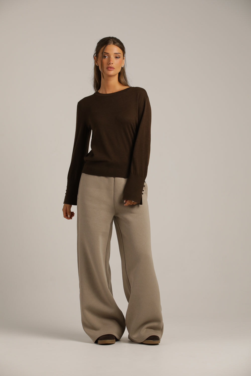 Crew-Neck Knit Top With Ribbed Hem