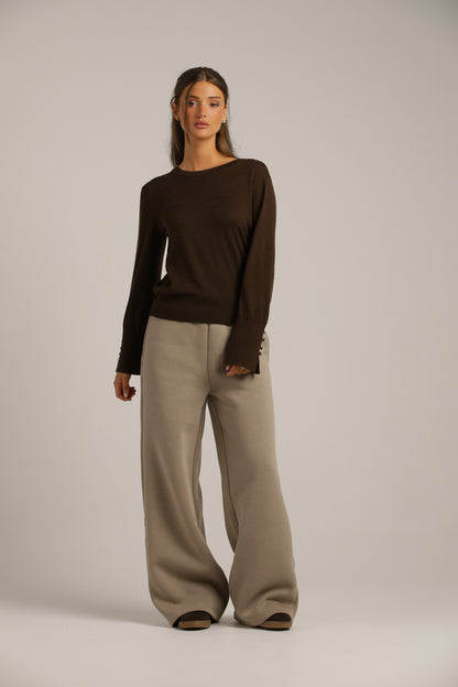 Crew-Neck Knit Top With Ribbed Hem