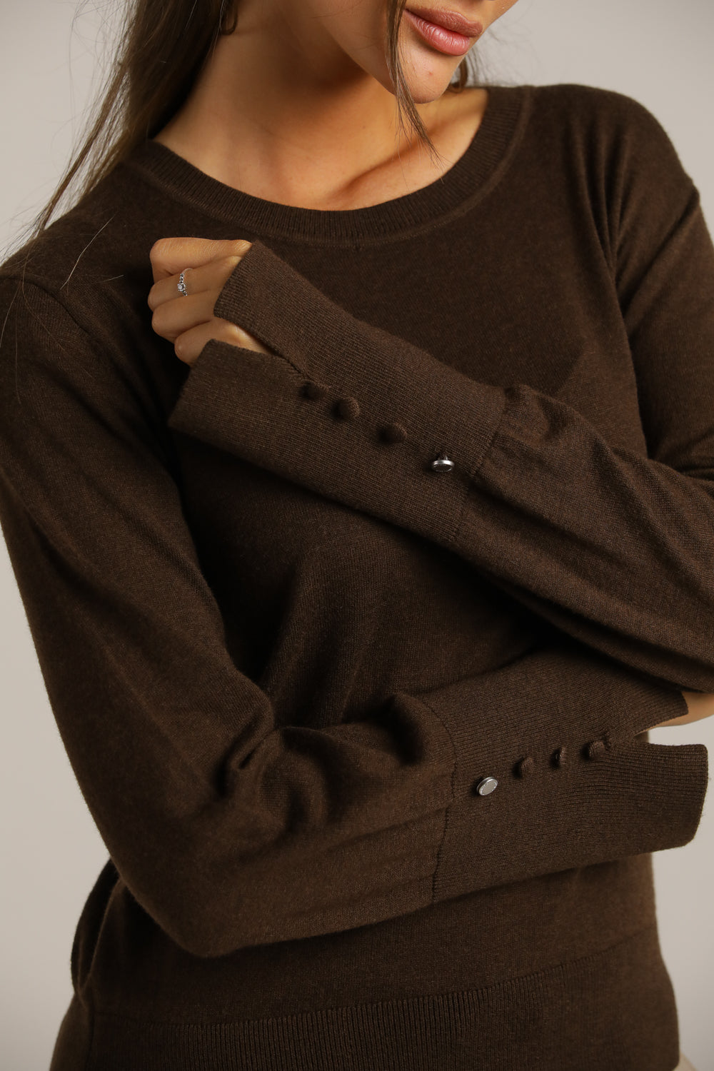 Crew-Neck Knit Top With Ribbed Hem