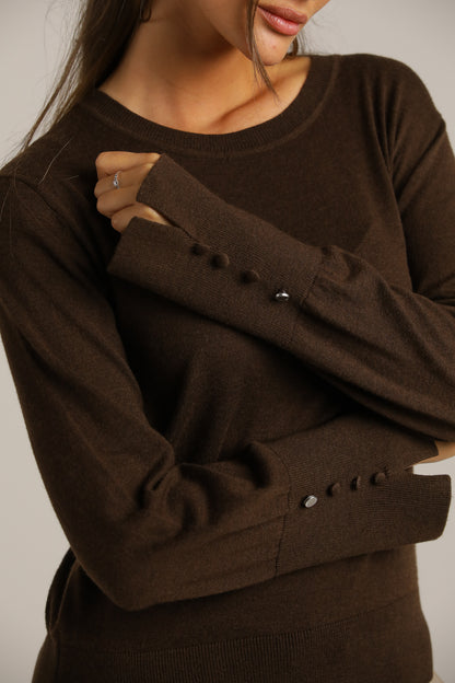 Crew-Neck Knit Top With Ribbed Hem