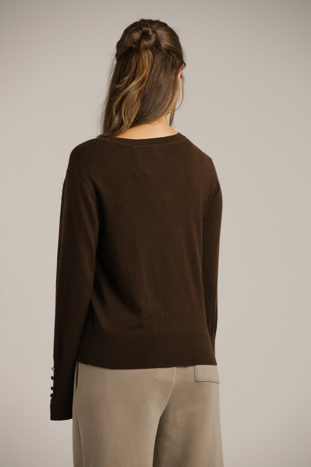 Crew-Neck Knit Top With Ribbed Hem