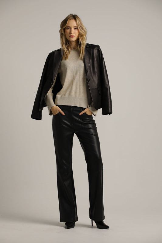 Crew-Neck Knit Top With Ribbed Hem