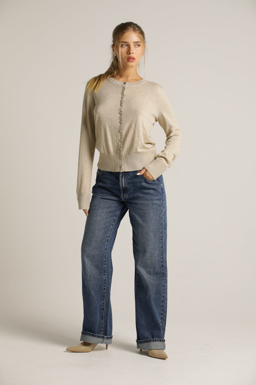 Knit Cardigan With Front Button Closure