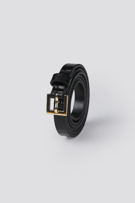 Thin Crocodile-Effect Belt