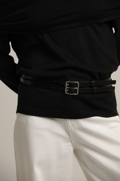 Double Thin Leather Belt