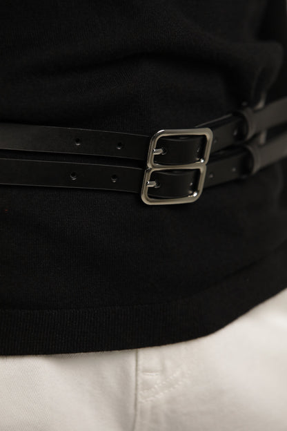 Double Thin Leather Belt