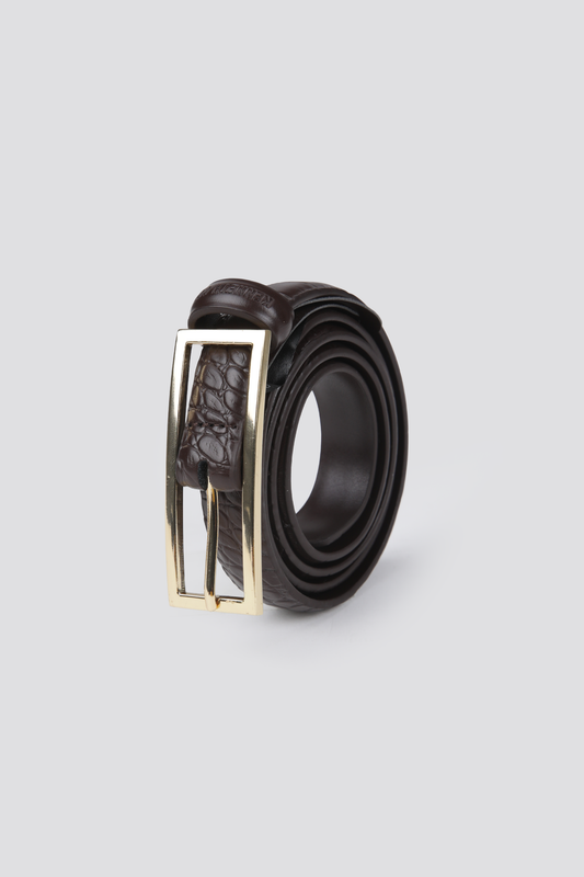 Snake-Print Leather Belt