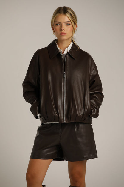 Bomber-Fit Leather Jacket