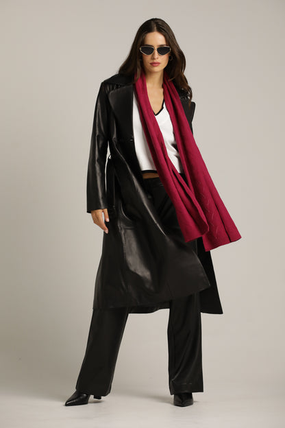 Long-Fit Leather Coat With Double-Breasted Closure