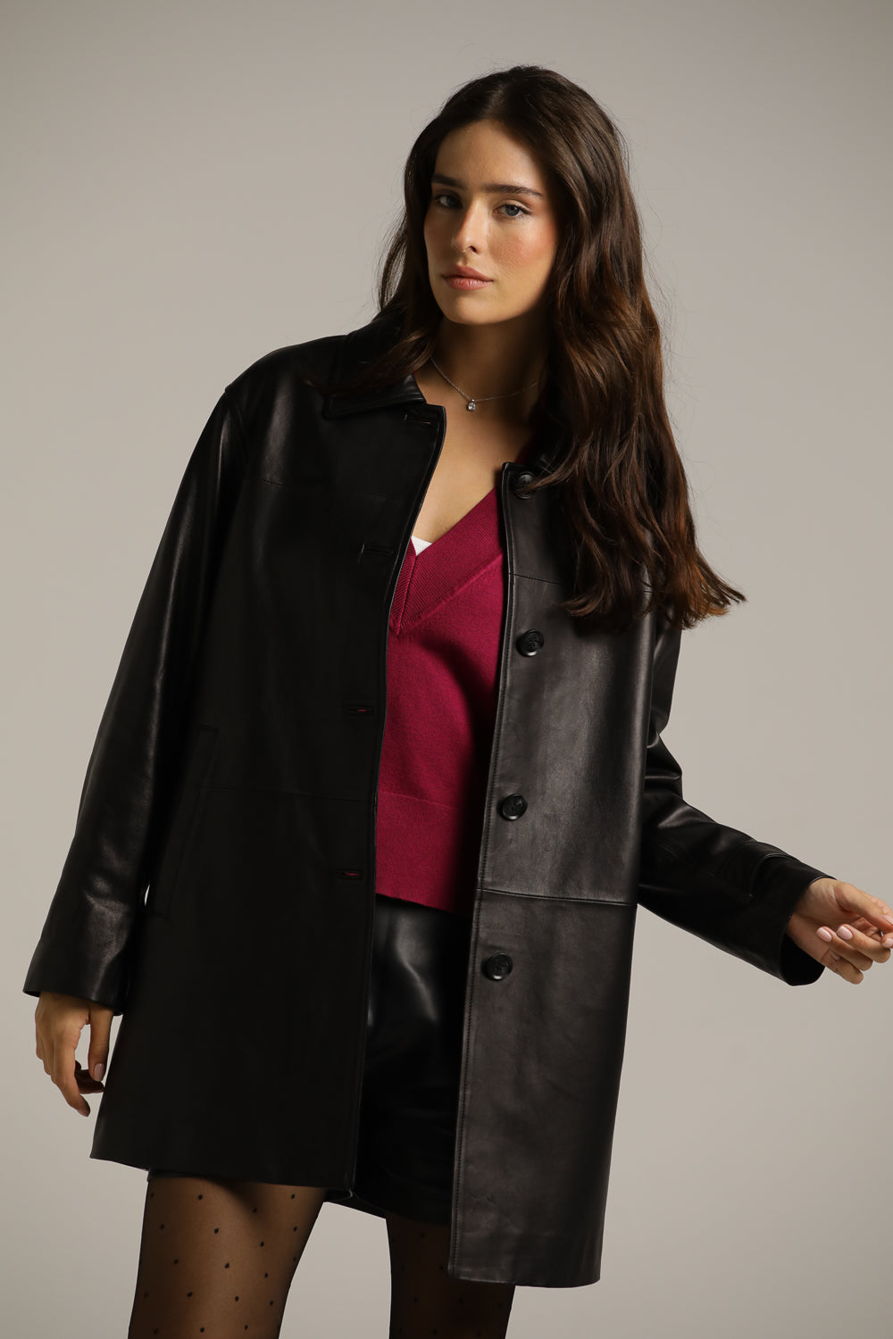 Straight-Fit Coat In Leather