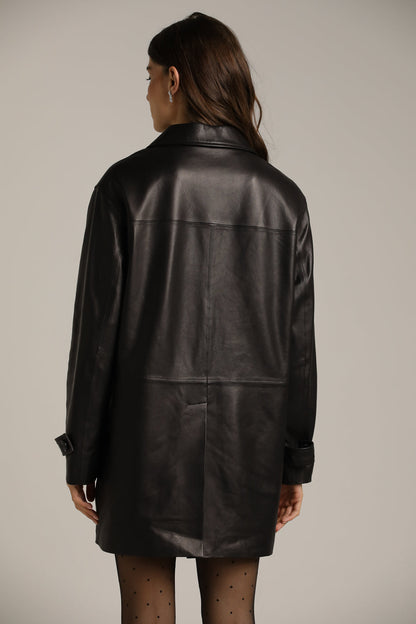 Straight-Fit Coat In Leather