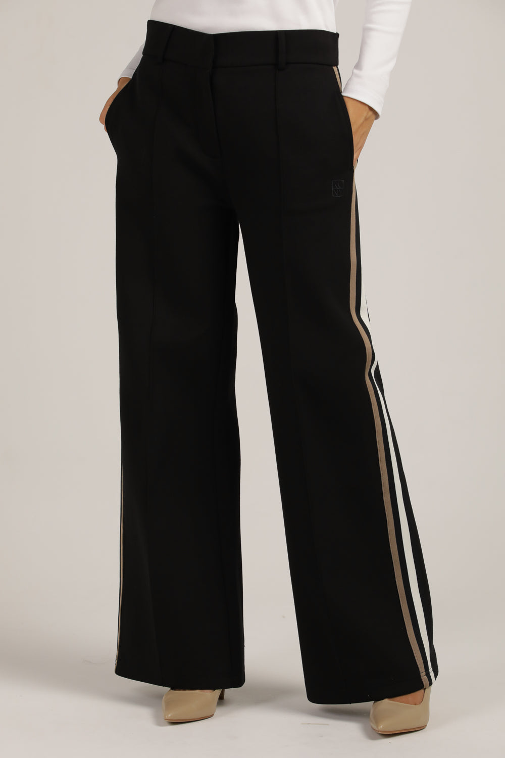 Wide Tailored-Style Pants With Side Stripes