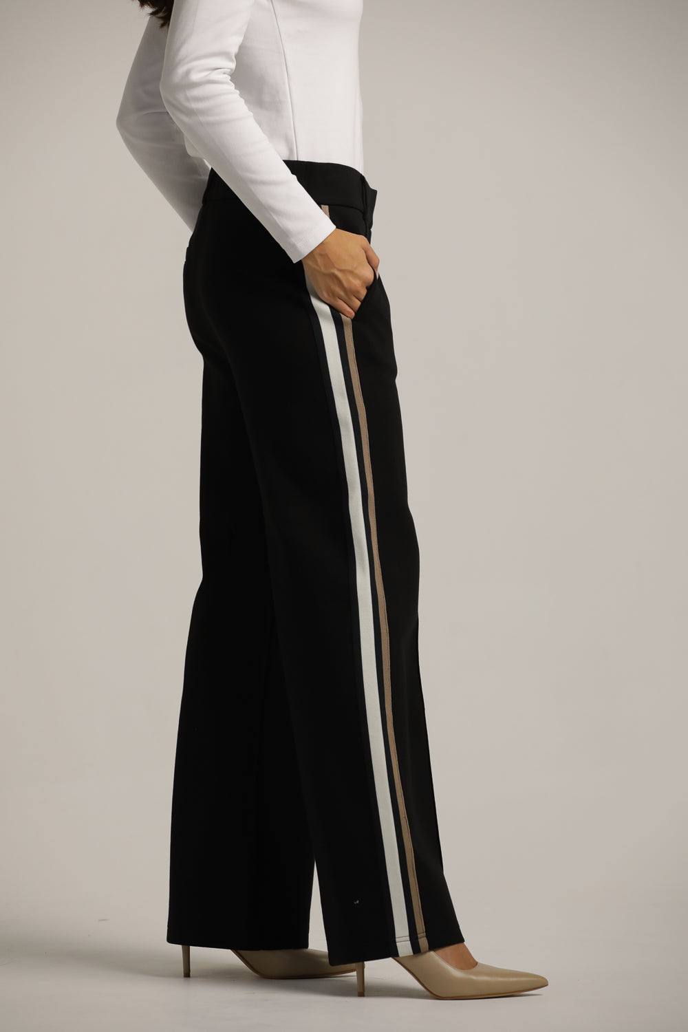 Wide Tailored-Style Pants With Side Stripes
