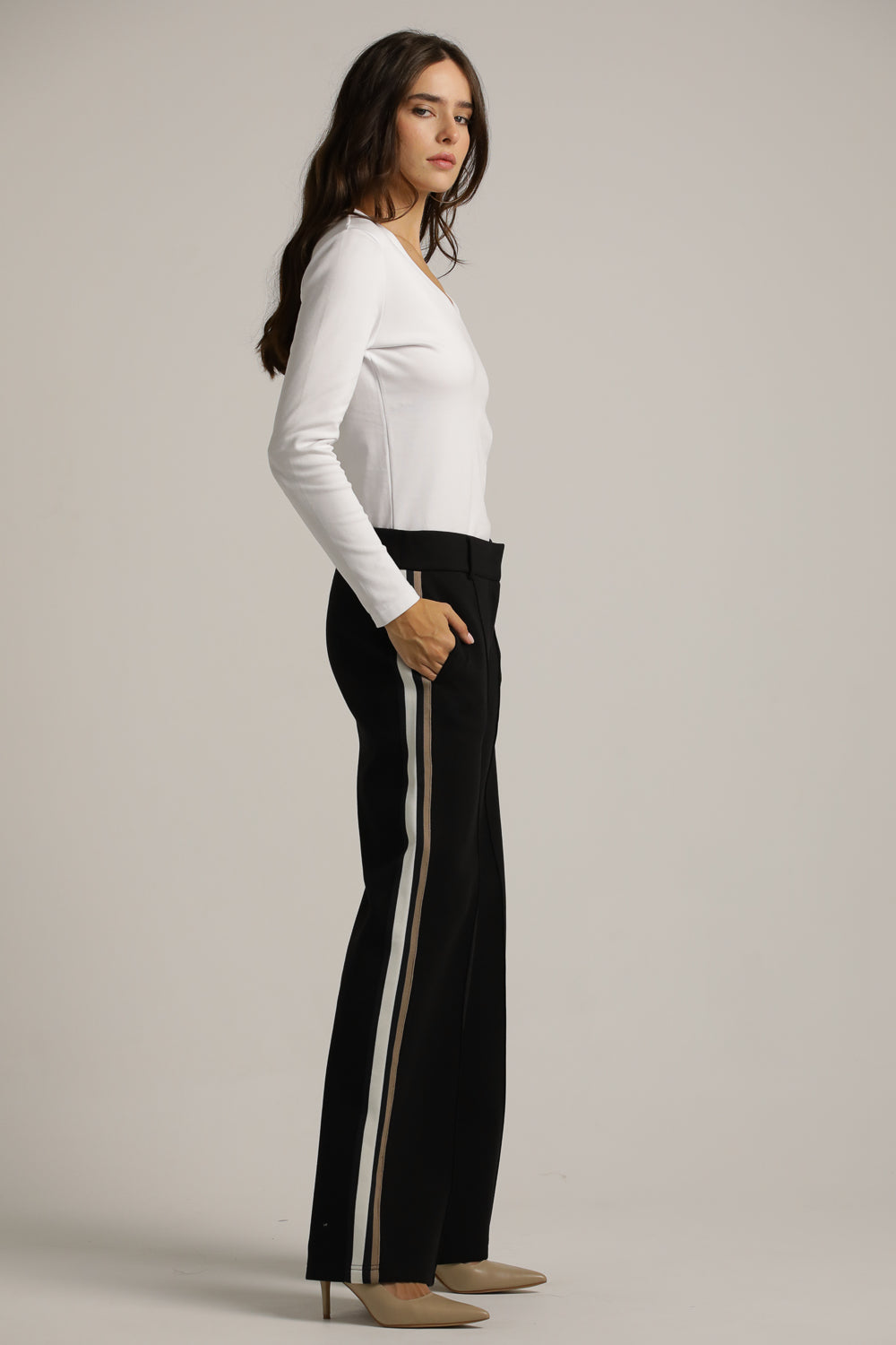 Wide Tailored-Style Pants With Side Stripes