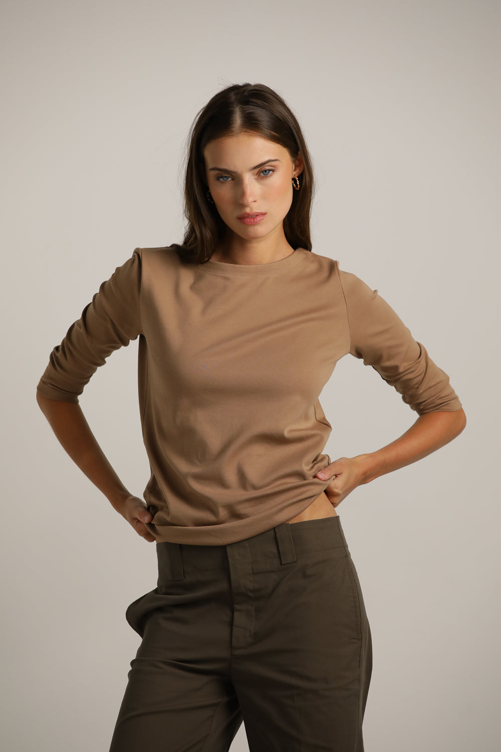 3/4-Sleeve Boat-Neck T-Shirt In Cotton