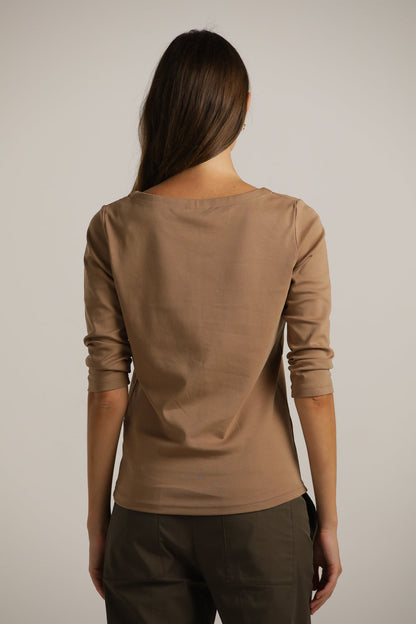 3/4-Sleeve Boat-Neck T-Shirt In Cotton