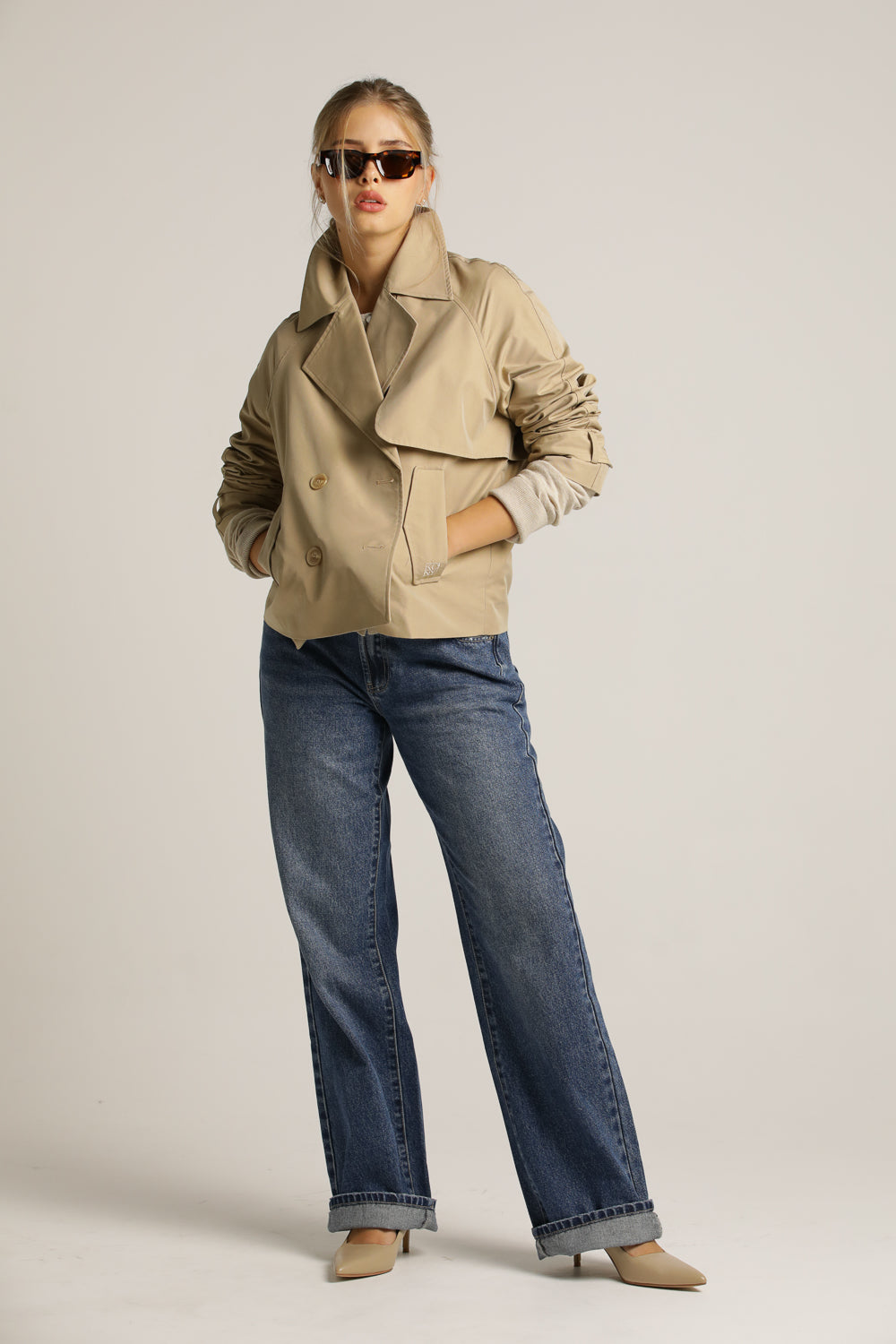 Short Trench Coat With Double-Breasted Buttons