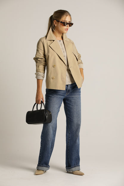 Short Trench Coat With Double-Breasted Buttons