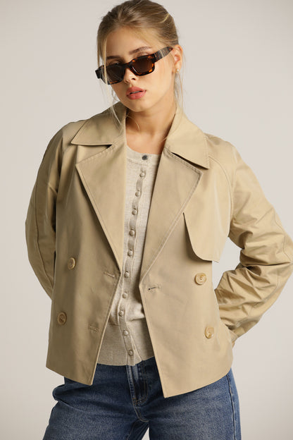 Short Trench Coat With Double-Breasted Buttons