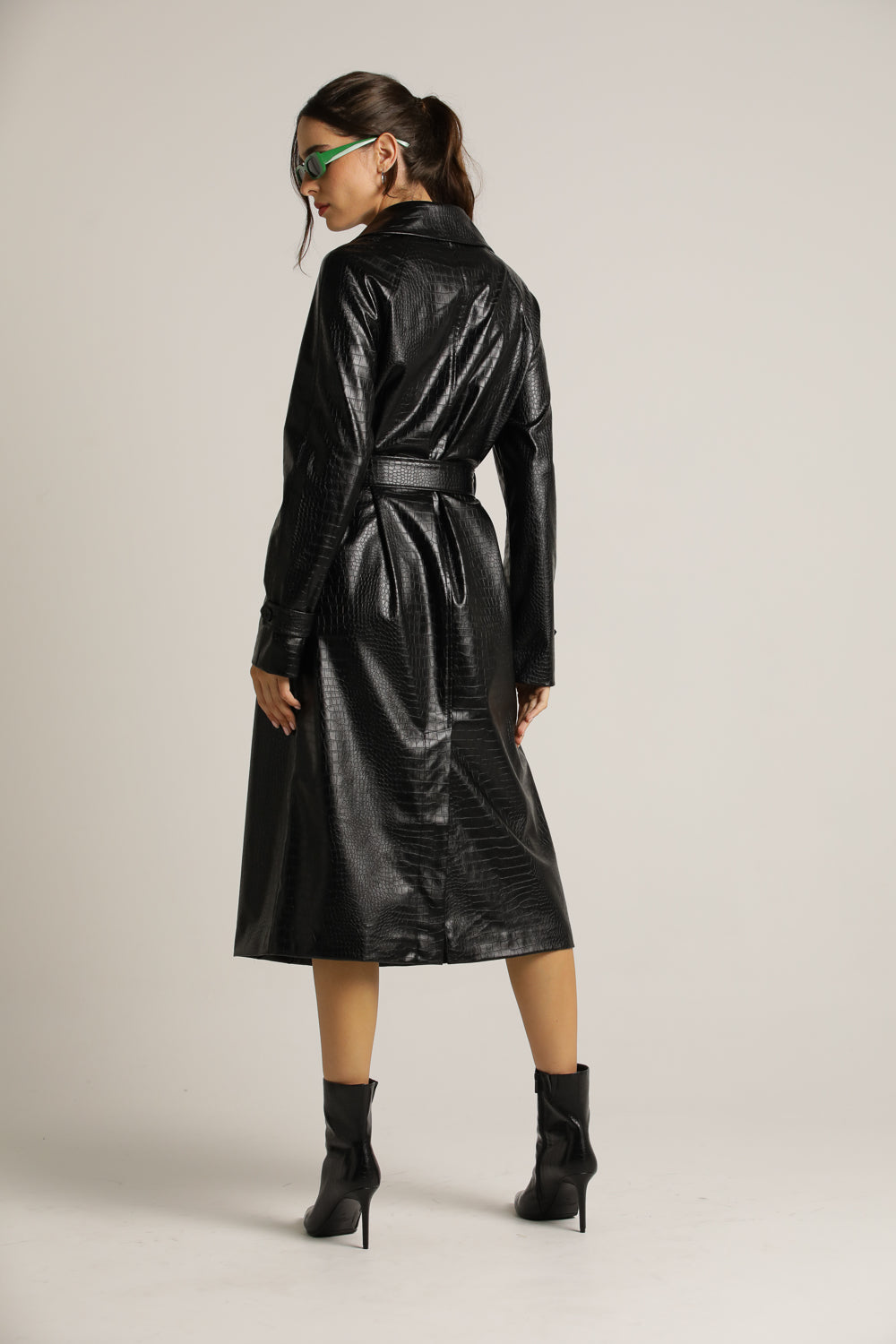 Long Coat In Faux Leather With A Crocodile Texture