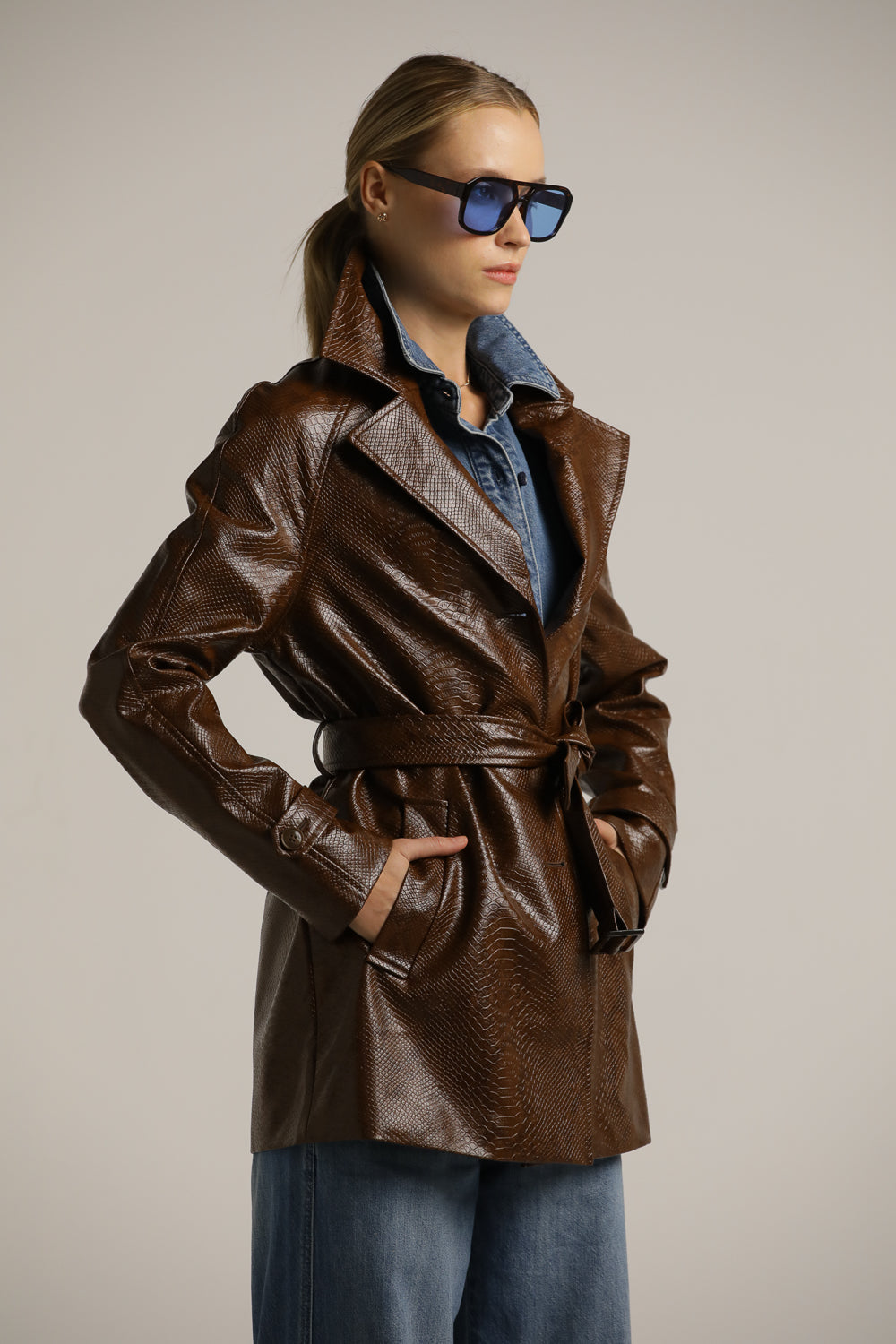 Snakeskin Faux Leather Trench