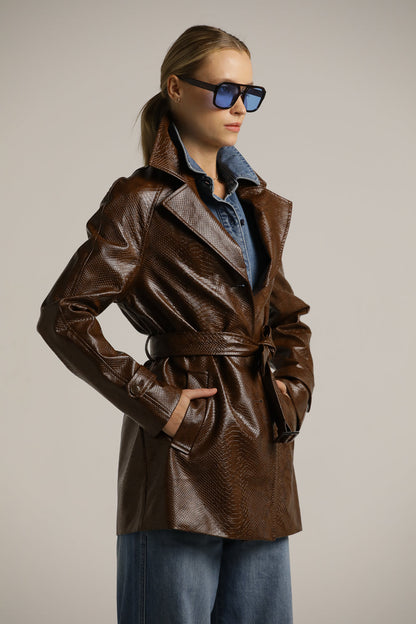 Snakeskin Faux Leather Trench