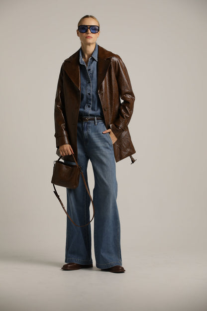 Snakeskin Faux Leather Trench