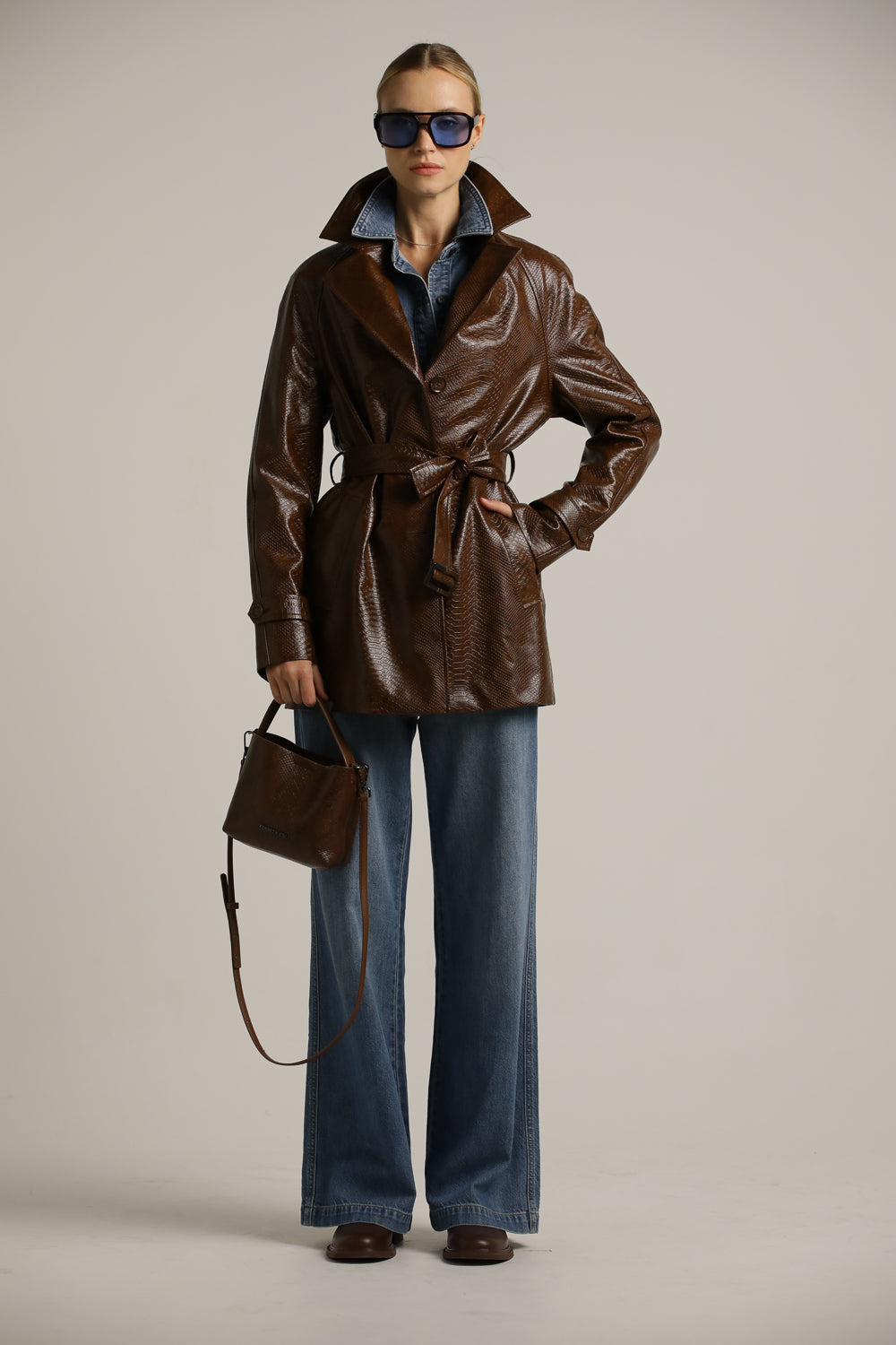 Snakeskin Faux Leather Trench