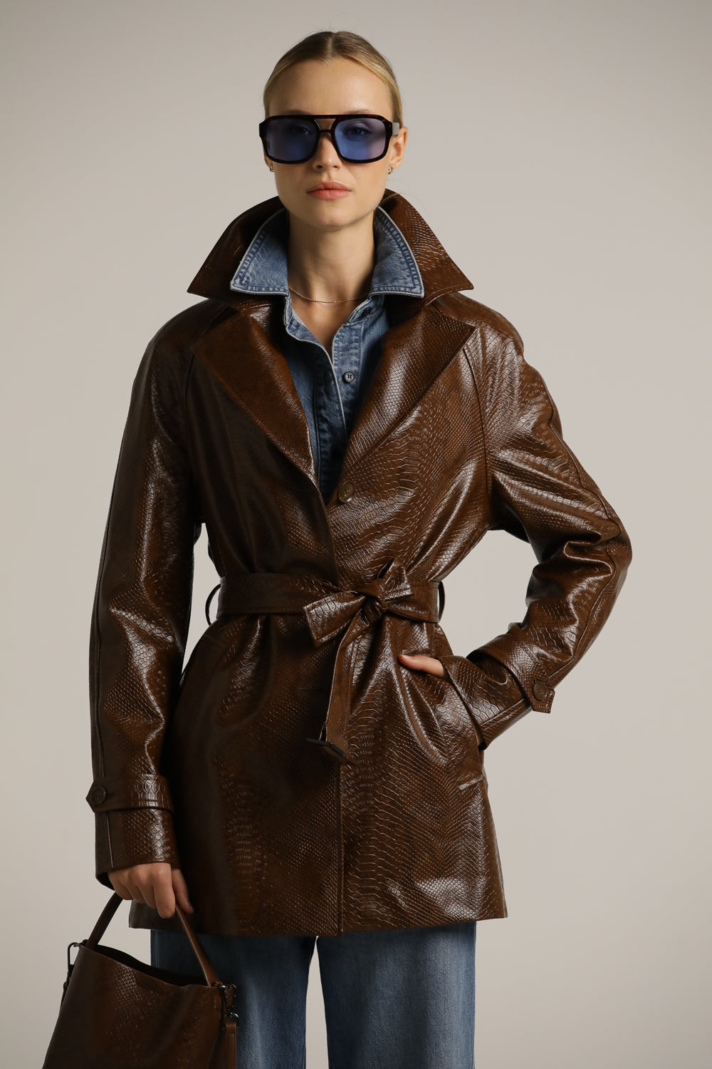 Snakeskin Faux Leather Trench