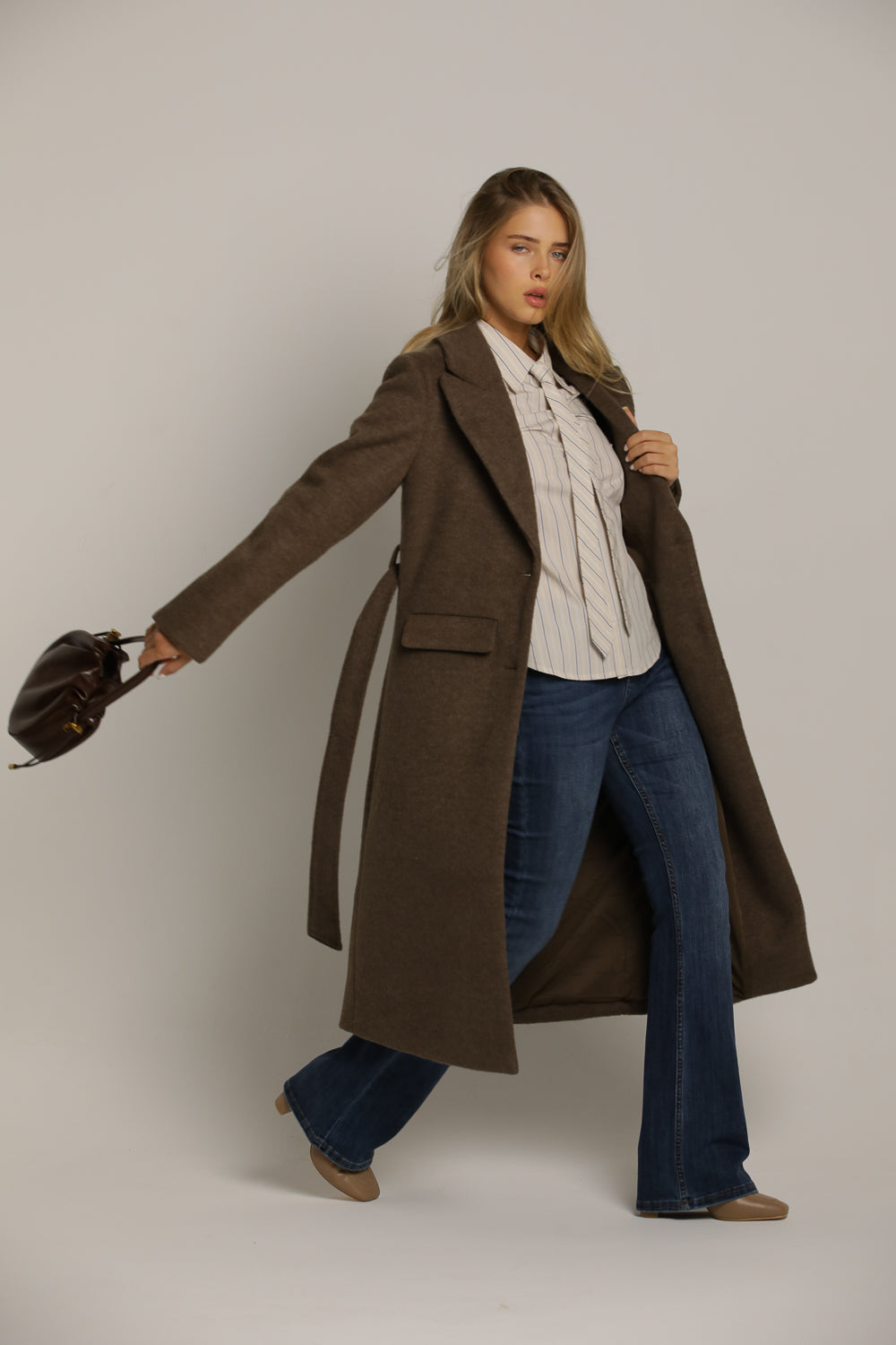 Elegant Long Coat In A Wool-Like Texture