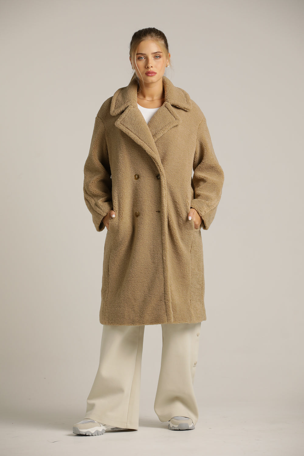 Long Teddy Coat In Faux-Fur Polyester