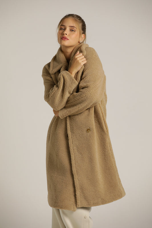 Long Teddy Coat In Faux-Fur Polyester