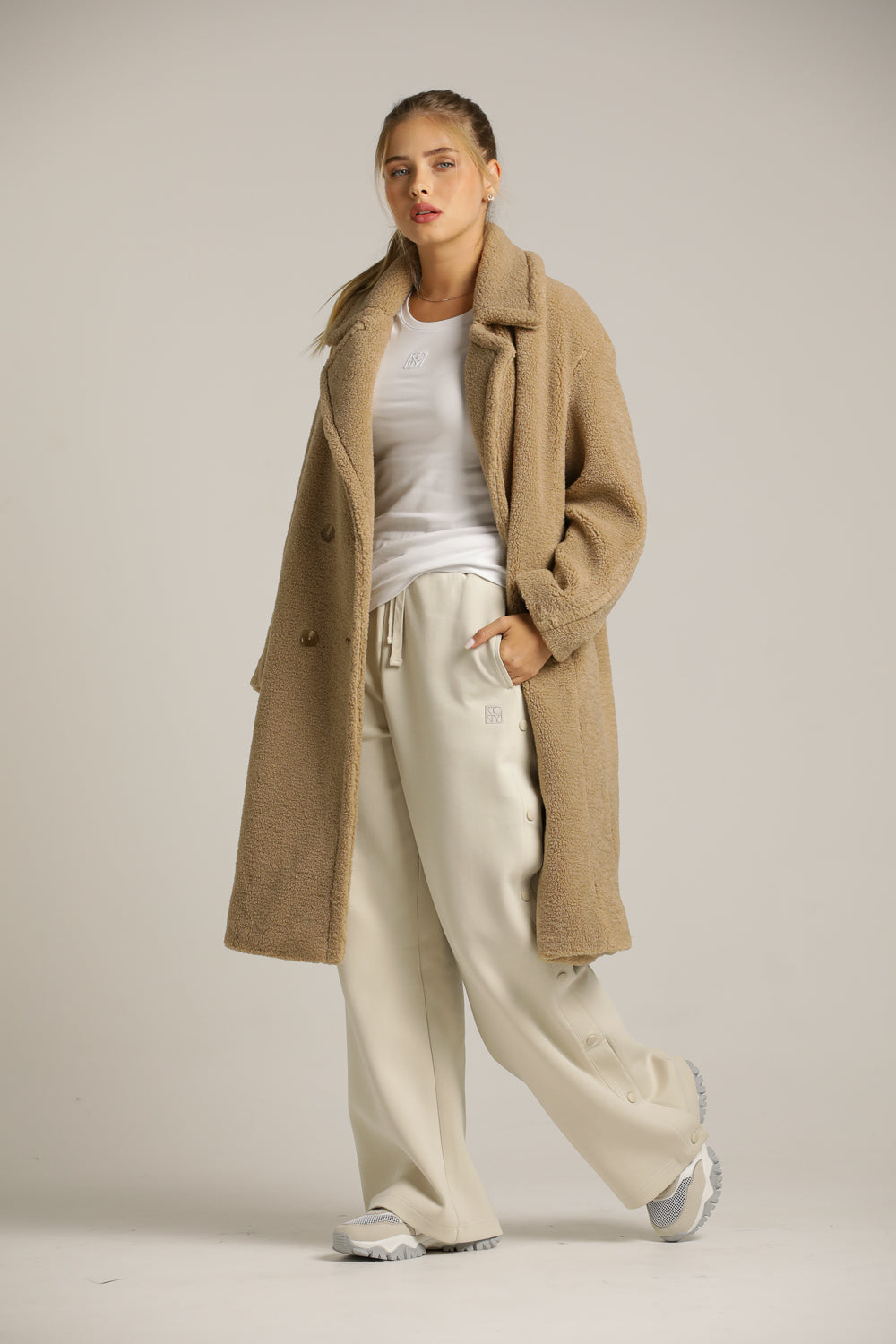 Long Teddy Coat In Faux-Fur Polyester