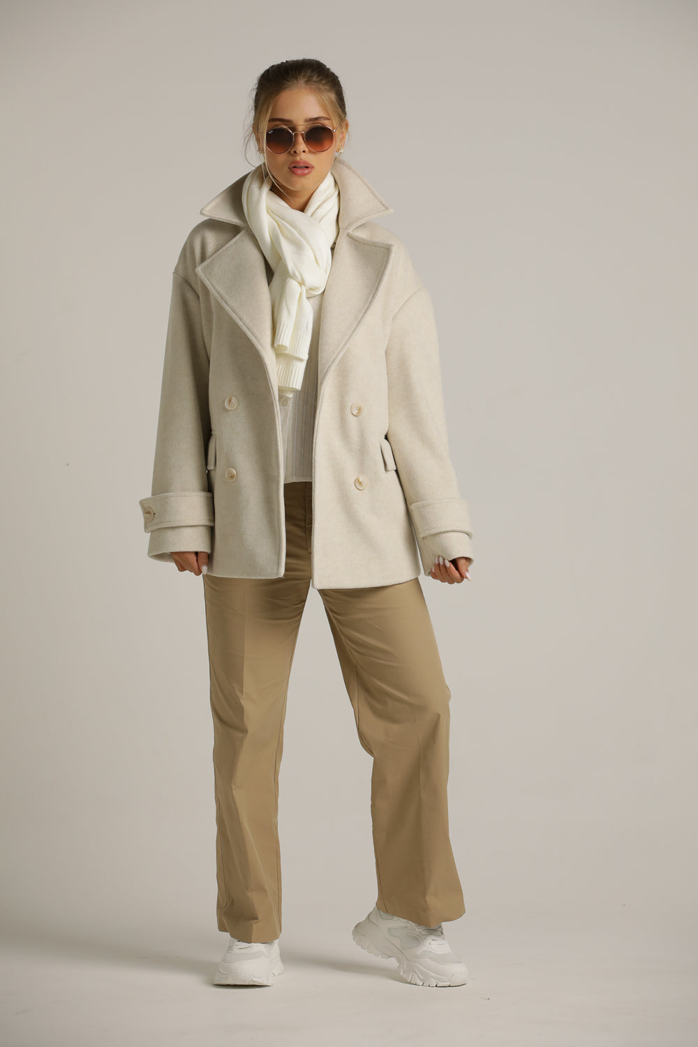 Oversized Cropped Coat In Wool Finish