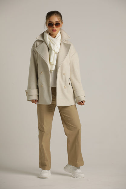 Oversized Cropped Coat In Wool Finish