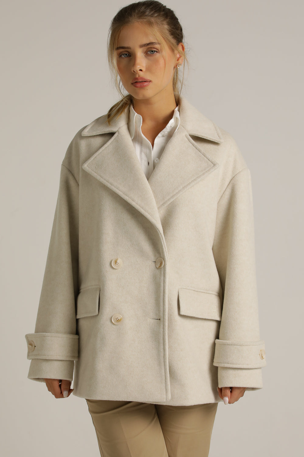 Oversized Cropped Coat In Wool Finish