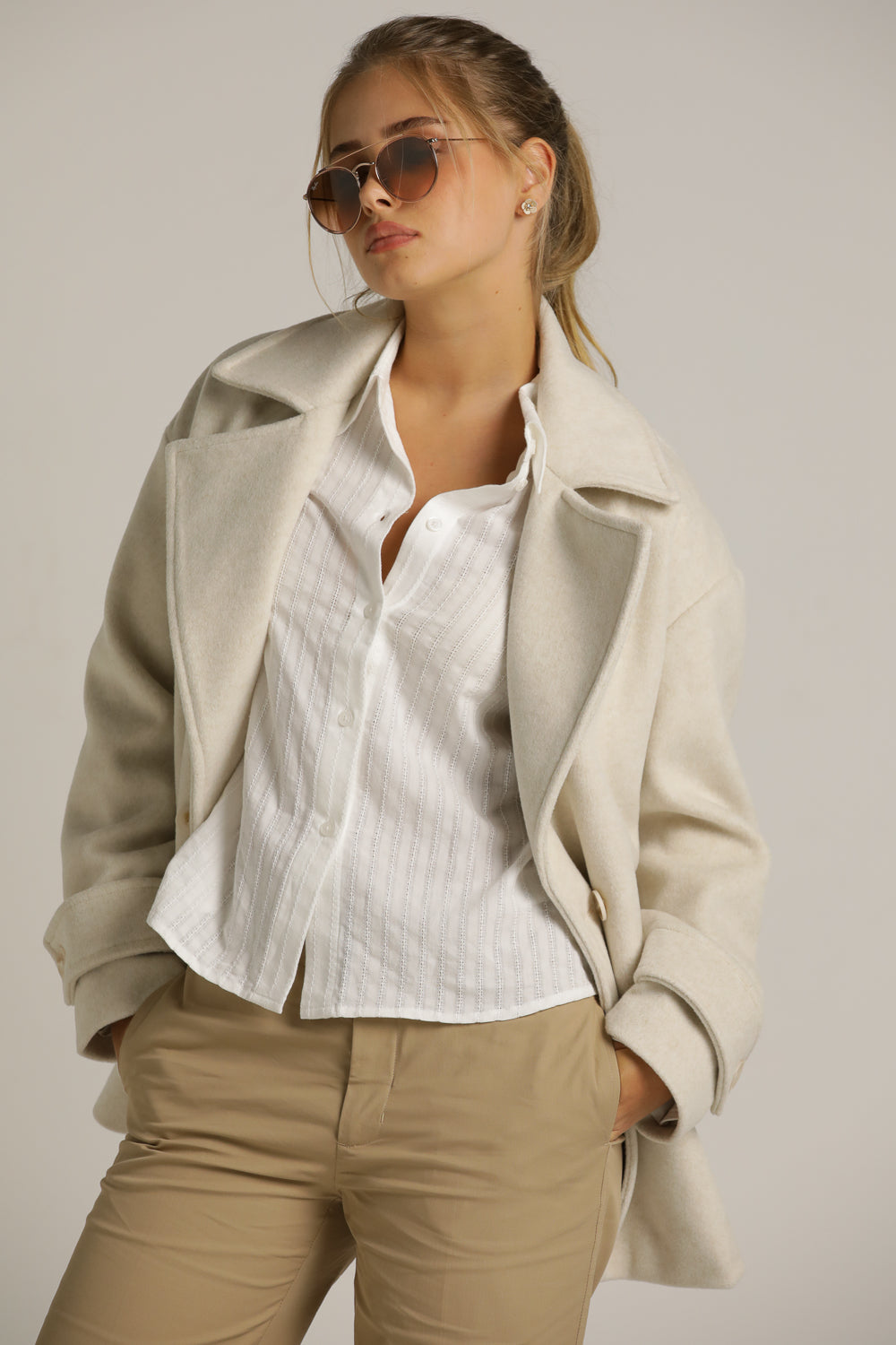 Oversized Cropped Coat In Wool Finish