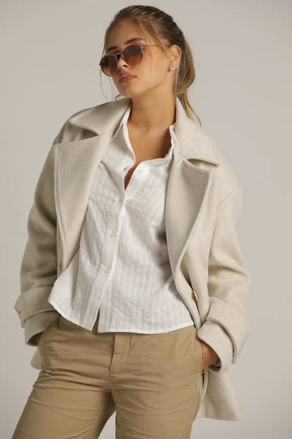 Oversized Cropped Coat In Wool Finish