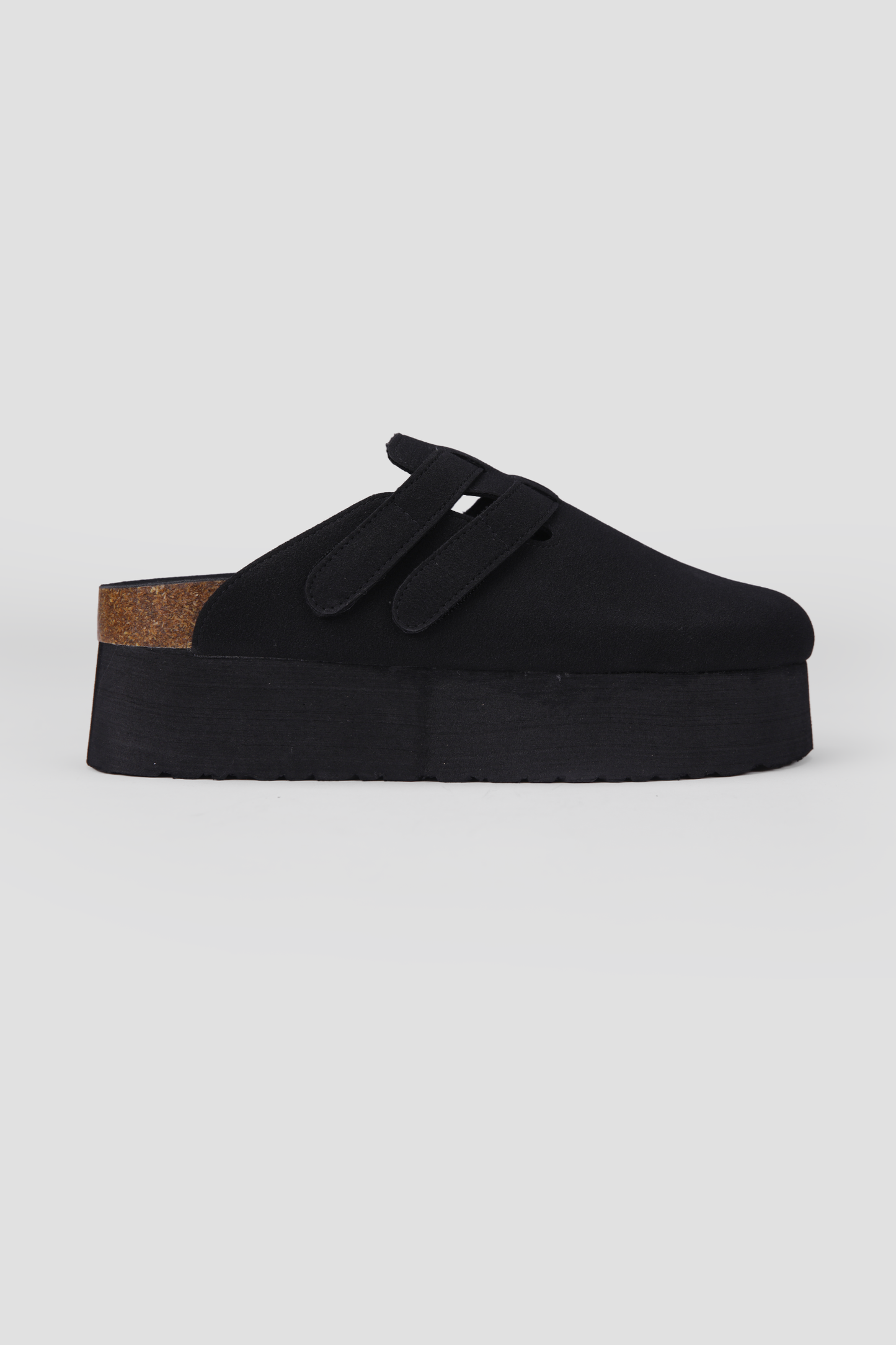 Suede Clogs, Platform Sole, Adjustable Buckle Straps